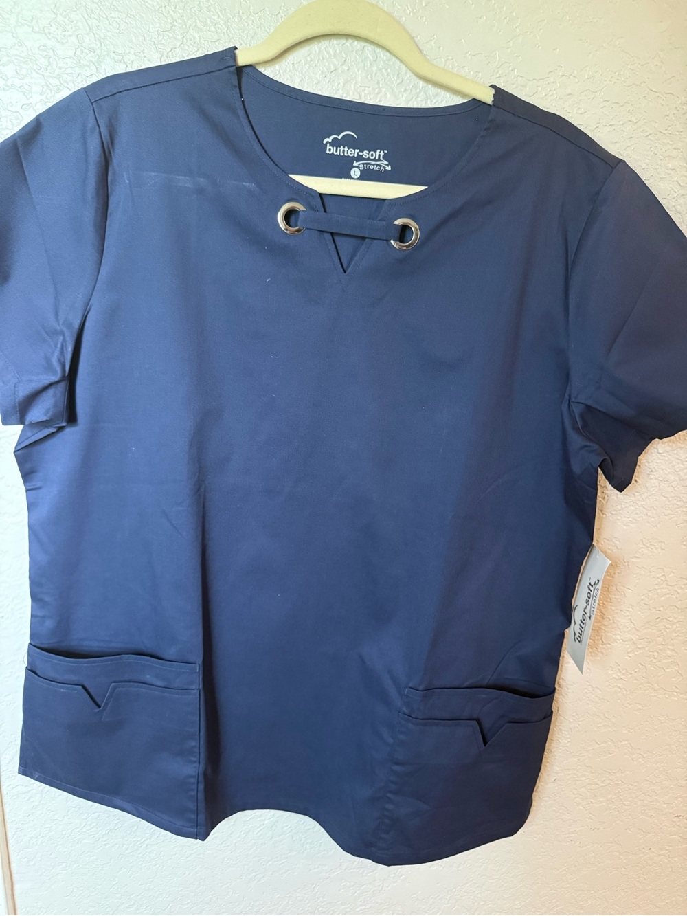butter-soft Navy Women’s Scrub Top with Pocket Details